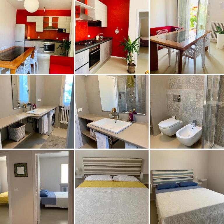 a collage of photos of a kitchen and bathroom at Maria Pia's home in Marotta