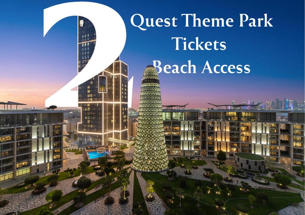 a city with a christmas tree in the foreground at Banyan Tree Doha At La Cigale Mushaireb in Doha