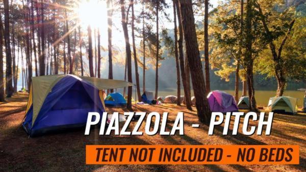 a group of tents in a forest with the sun shining at Nurral - TENT in Fertilia