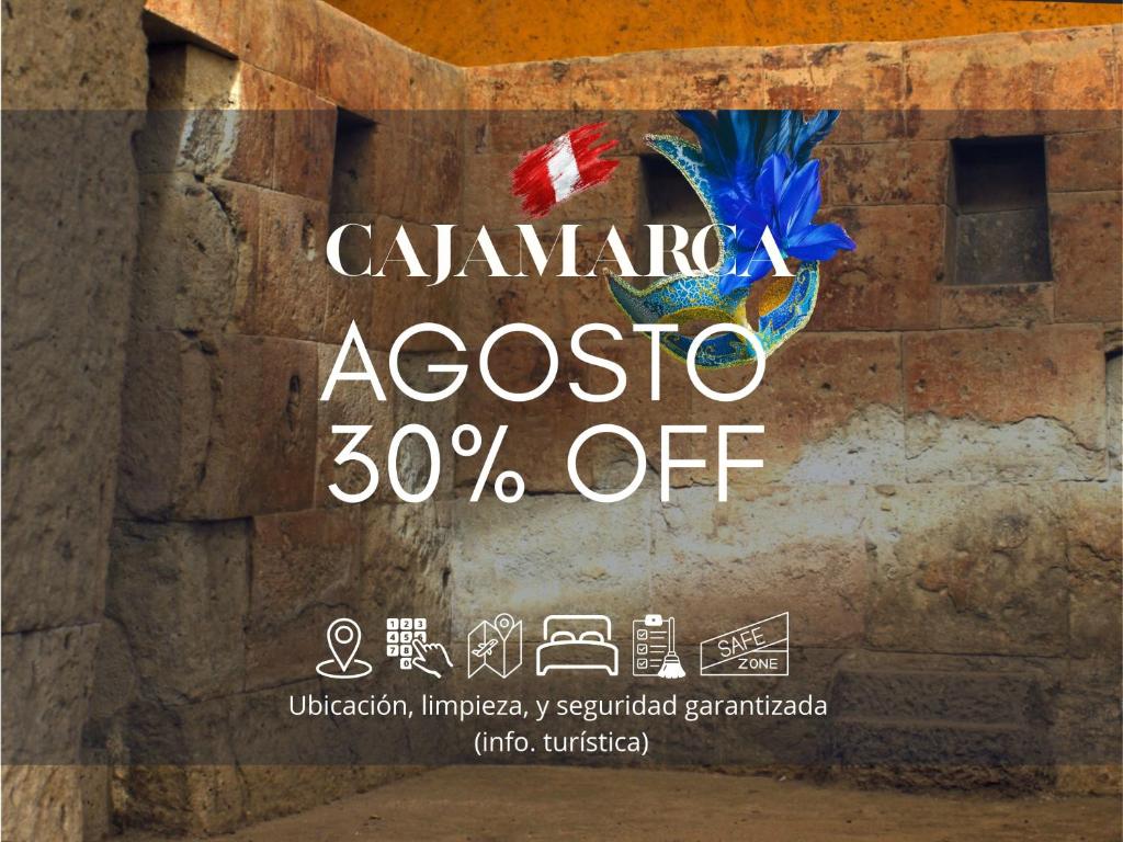 a sign on a wall that says acosta off at 4StudioAparts RC 01 in Cajamarca