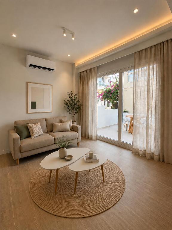 a living room with a couch and a table at Spiti mou - 2bd House in Mastihari