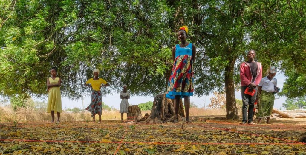 a group of people standing under a tree at Corneille City in Kinshasa