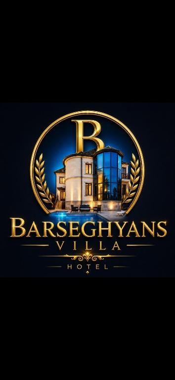 a gold logo for a hotel with a building at Barseghyans Villa in Nor-Kesariya