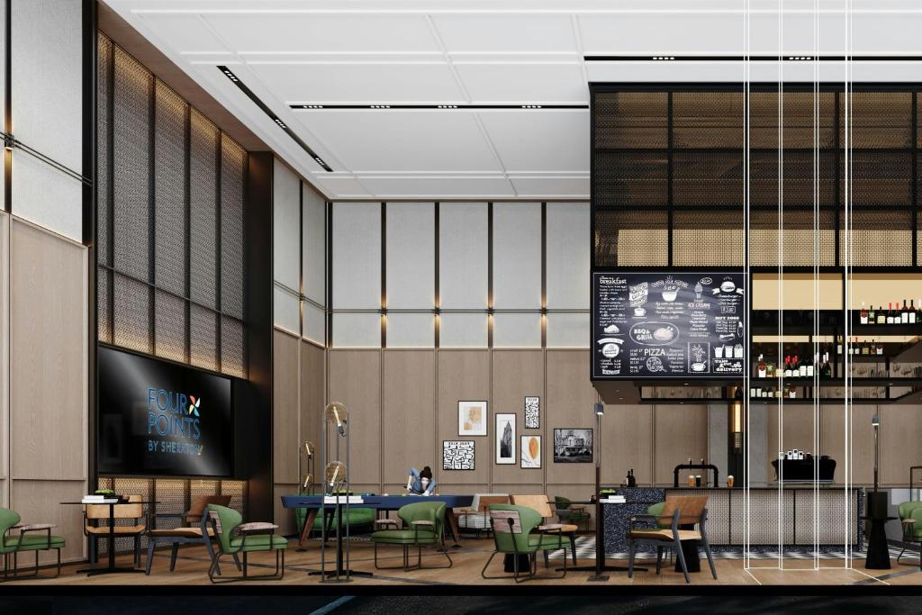 a rendering of a restaurant with tables and chairs at Four Points by Sheraton Fuzhou Changle in Fuzhou