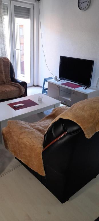 a living room with a couch and a table at Apartment LUX in Struga