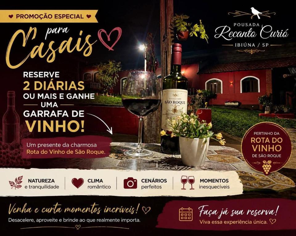 a flyer for a wine tasting with a glass of wine at Sítio pousada recanto curió in Ibiúna