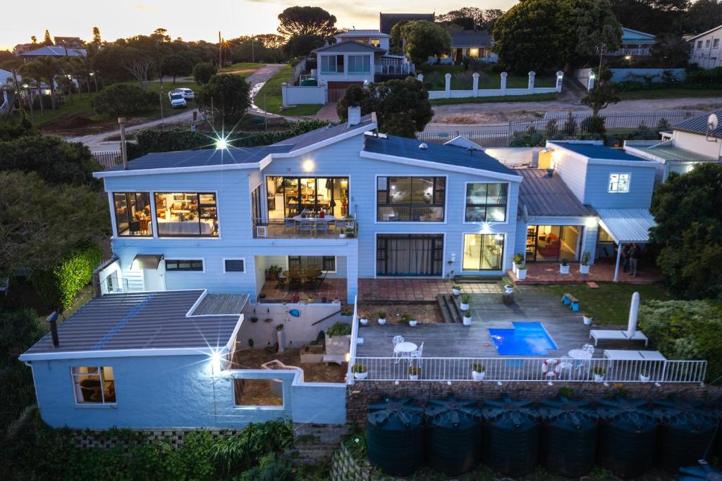 an aerial view of a large white house at The Lookout Guest House in Port Alfred