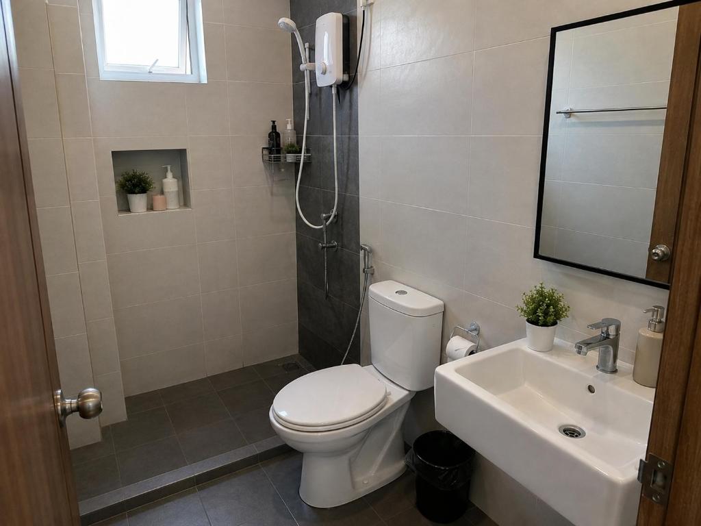 a bathroom with a toilet and a sink and a shower at Homestay by Hiraya in San Pedro