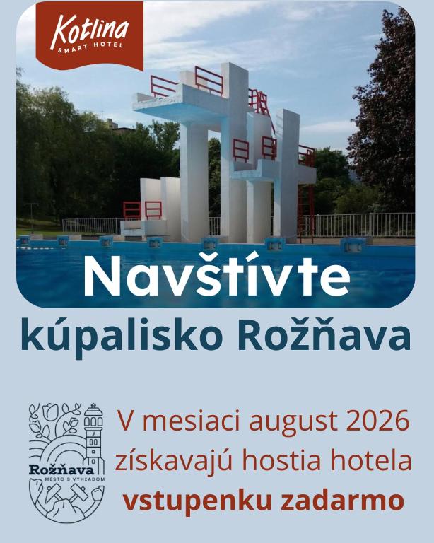 a sign for akishkishkish hotel with a picture of a building at Kotlina smart hotel in Rožňava