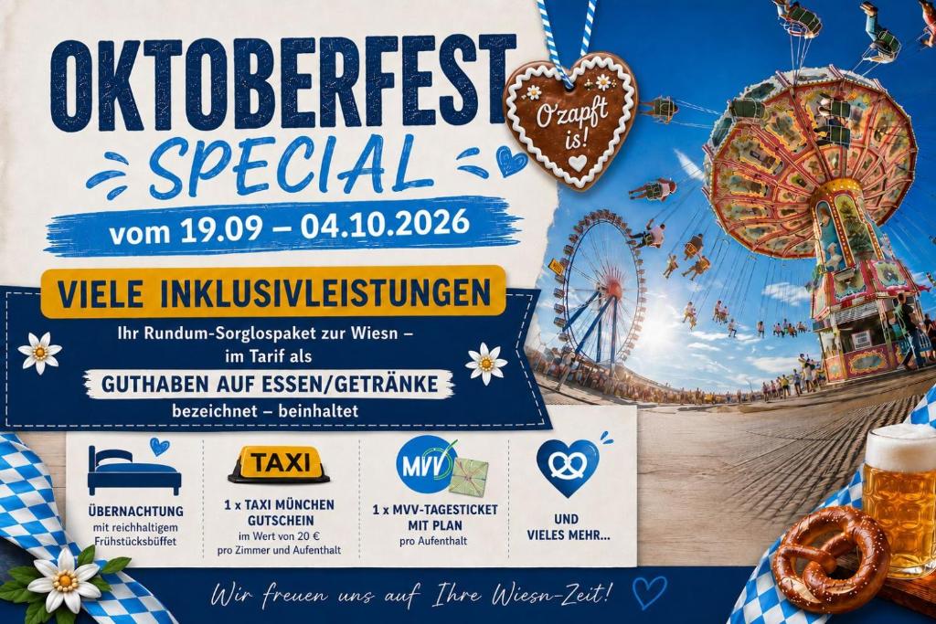 a poster for an oktoberfest special at a carnival at Arcus Hotel München Messe in Feldkirchen