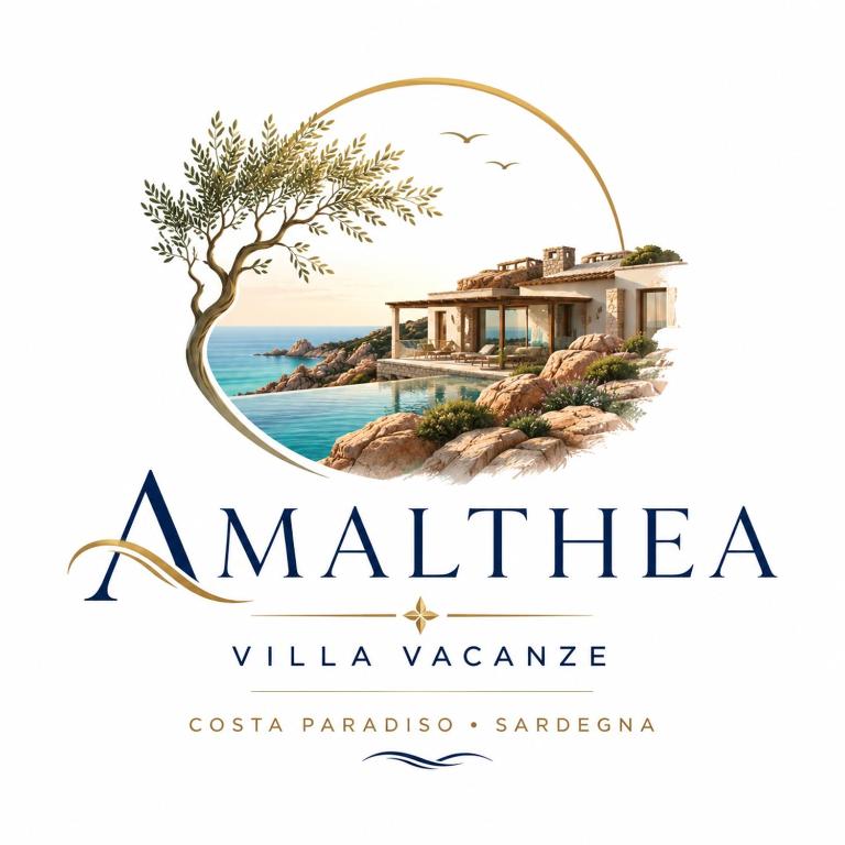 a logo for a villa with a tree in the middle at Villa Amalthea - sea view-wellness in Costa Paradiso