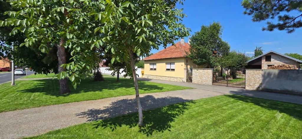 a small tree in a yard next to a house at Kuća za odmor BARSON in Vukovar
