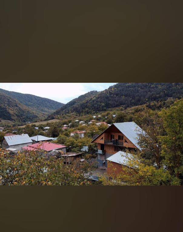 a group of houses in a valley with mountains at Strawberry in Borjomi