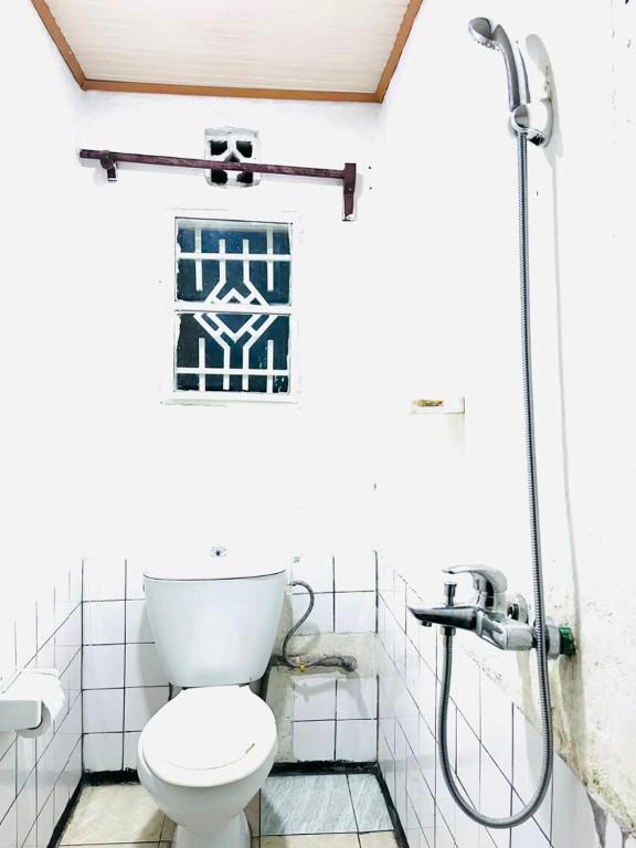 a bathroom with a toilet and a shower at Kalpho Art Center Guesthouse- near Embassy District in Kigali