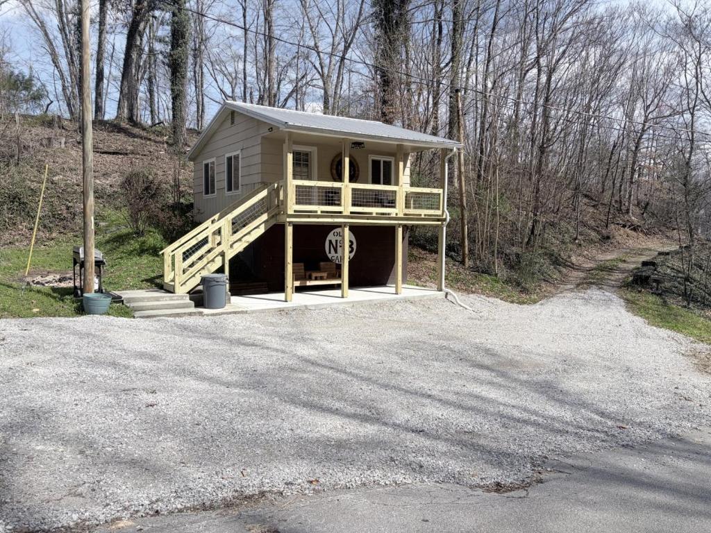 a small house in the middle of a road at Old No. 8 Cabin in Alpine