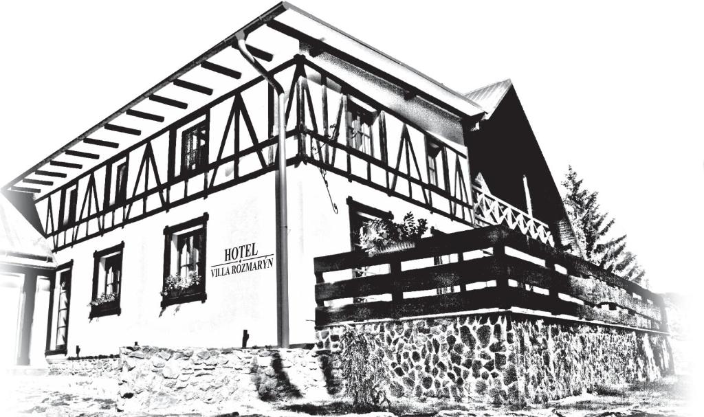 a black and white photo of a building at Rozmaryn Villa & Gourmet in Mariánské Lázně