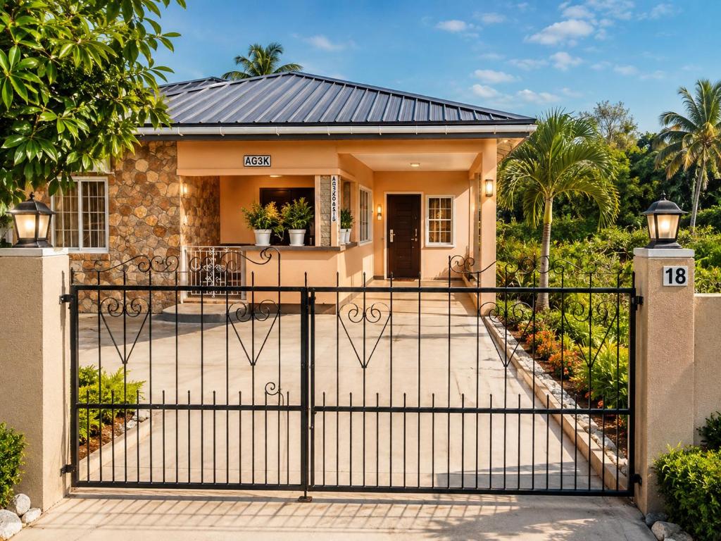 a house with a gate in front of it at AG3K Oasis in Buccoo