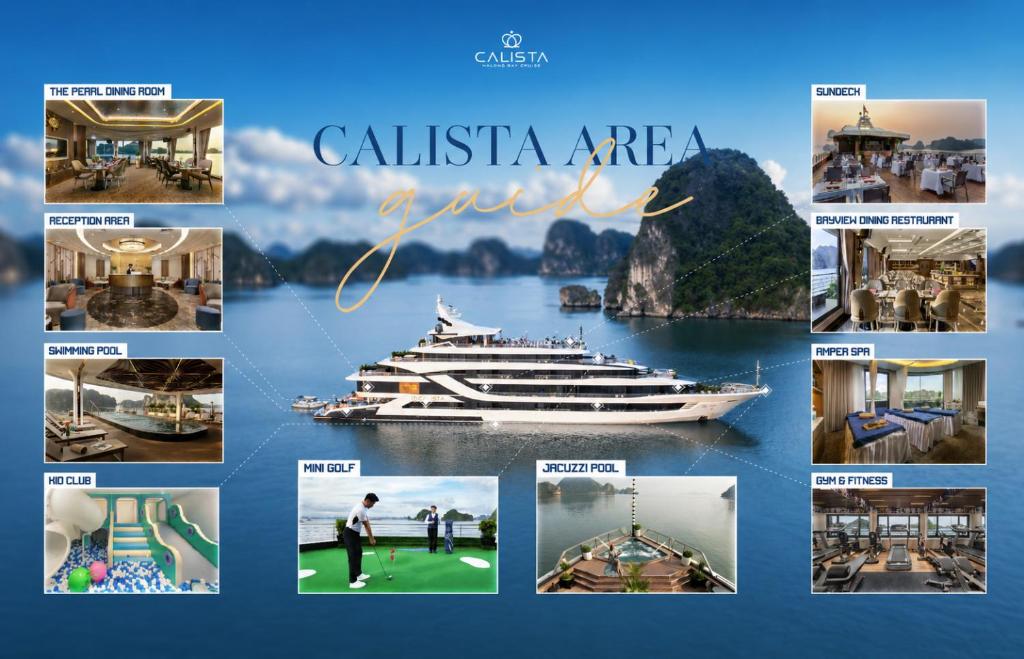 a collage of photos of a cruise ship at Calista Cruise - A Ha Long Bay Spectacle in Ha Long