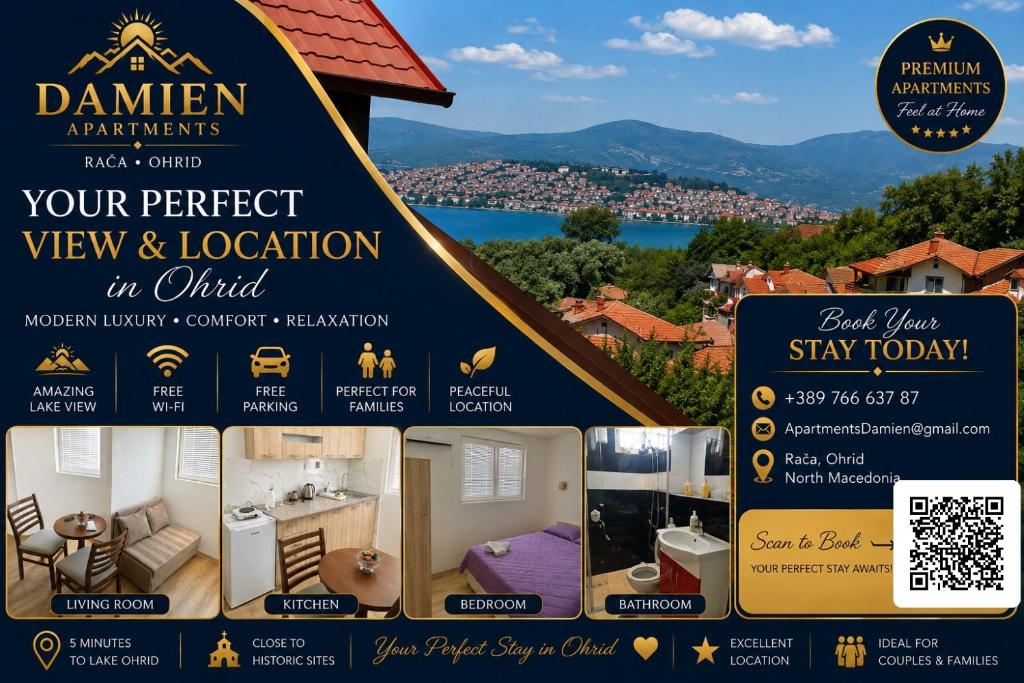 a flyer for a luxury resort and vacationominium at DAMIEN apartments in Ohrid