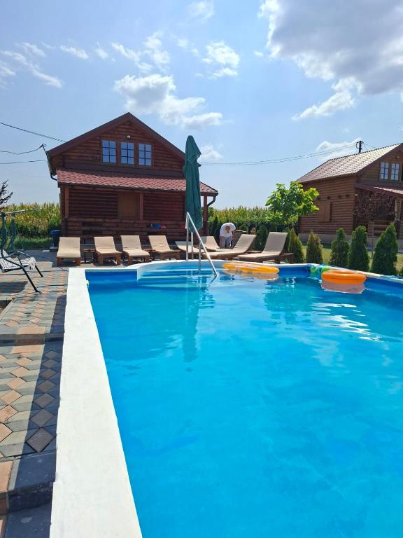 a swimming pool in front of a house at Kuća Pored Sunca in Kruševac