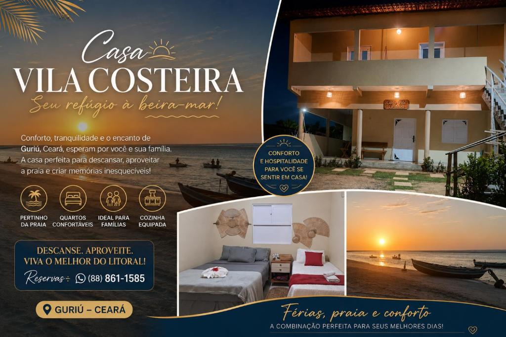 a flyer for a villa costeria with a picture of a house at Casa vila costeira Guriú térreo in Guriú