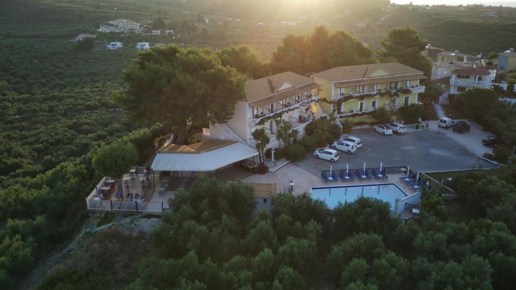an aerial view of a large house with a driveway at Zante View Studios & Villas in Tsilivi