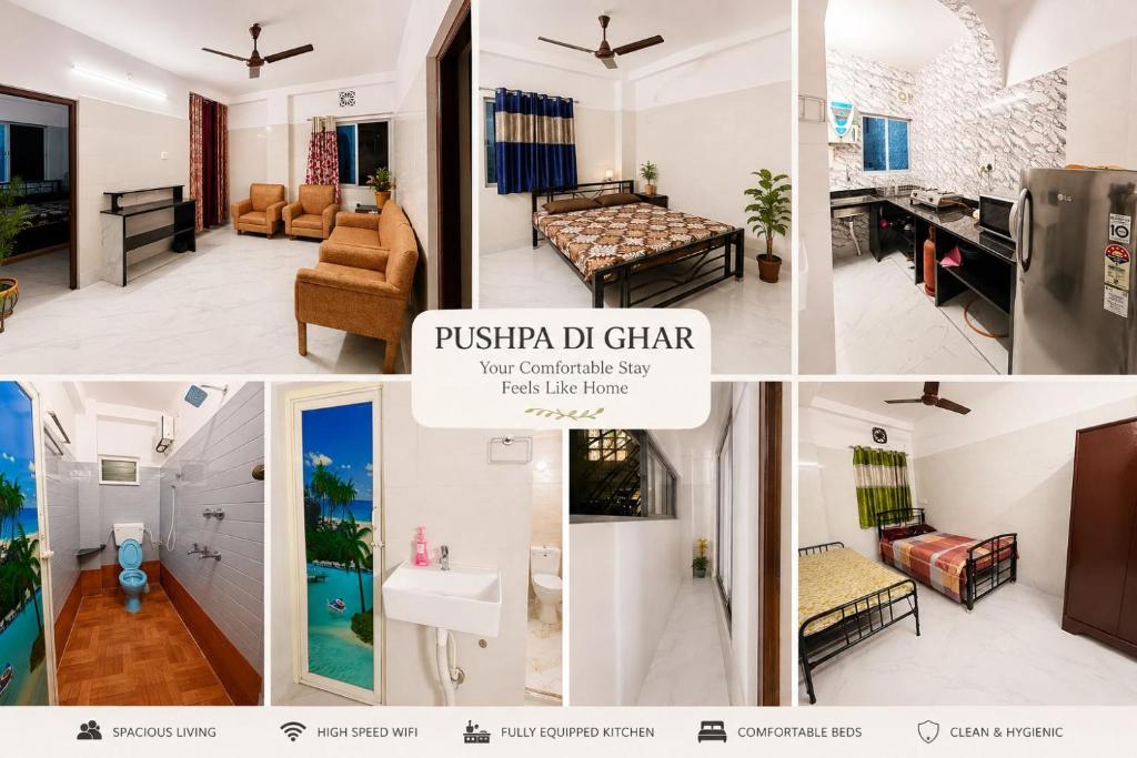 a collage of photos of a house at Pushpa Di Ghar in Kolkata