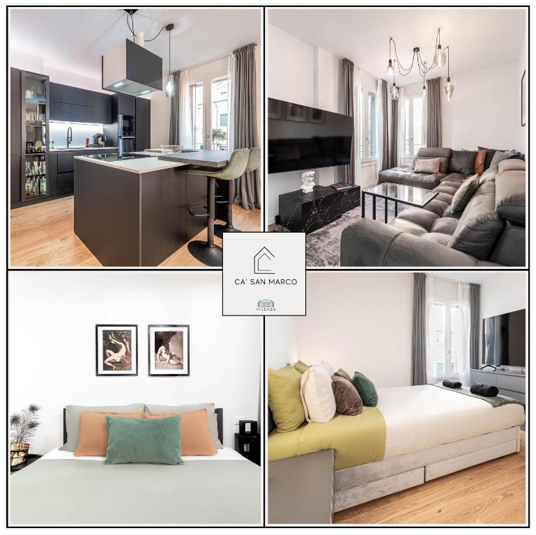 a collage of photos of a living room and a kitchen at Ca' San Marco - Residenza di Lusso a Due Passi dalla Basilica in Vicenza