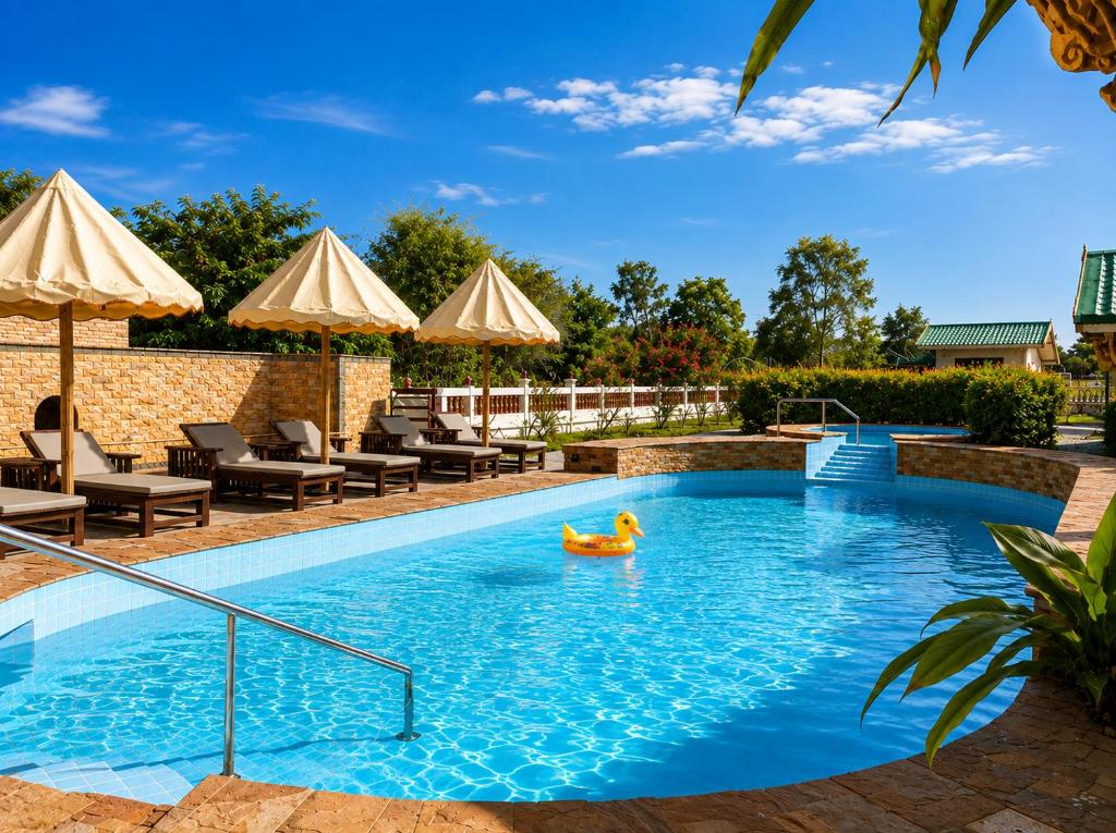 a pool with a person in a raft in the water at The Orchid Resort & Relax in Maha Sarakham