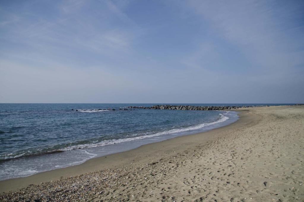 a beach with a group of rocks in the water at Da Chicco in Fiumicino