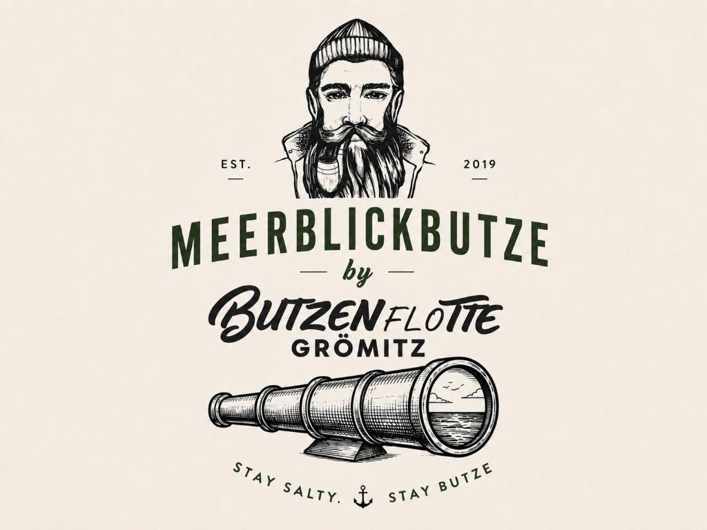 a drawing of a man with a beard and a cannon at MEERBLICKBUTZE by BUTZENFLOTTE Grömitz - Sitzfenster & Meerblick in Grömitz