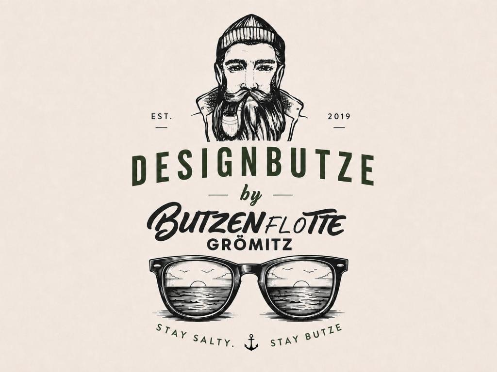 a vintage illustration of a man with a beard and glasses at DESIGNBUTZE by BUTZENFLOTTE Grömitz - Beach Loft & Meerblick in Grömitz