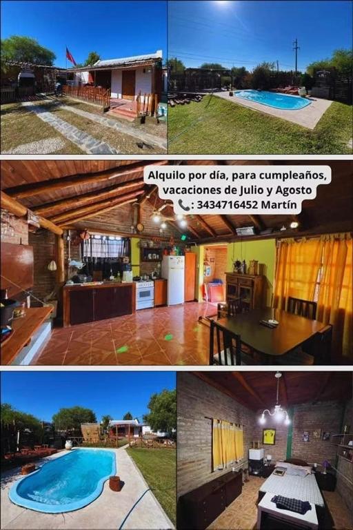 a collage of three pictures of a swimming pool at El rancho in Parana