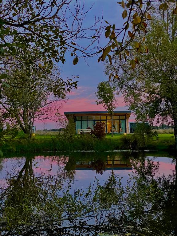 a house with a pond in front of it at Groot Middenhof in Kamperland