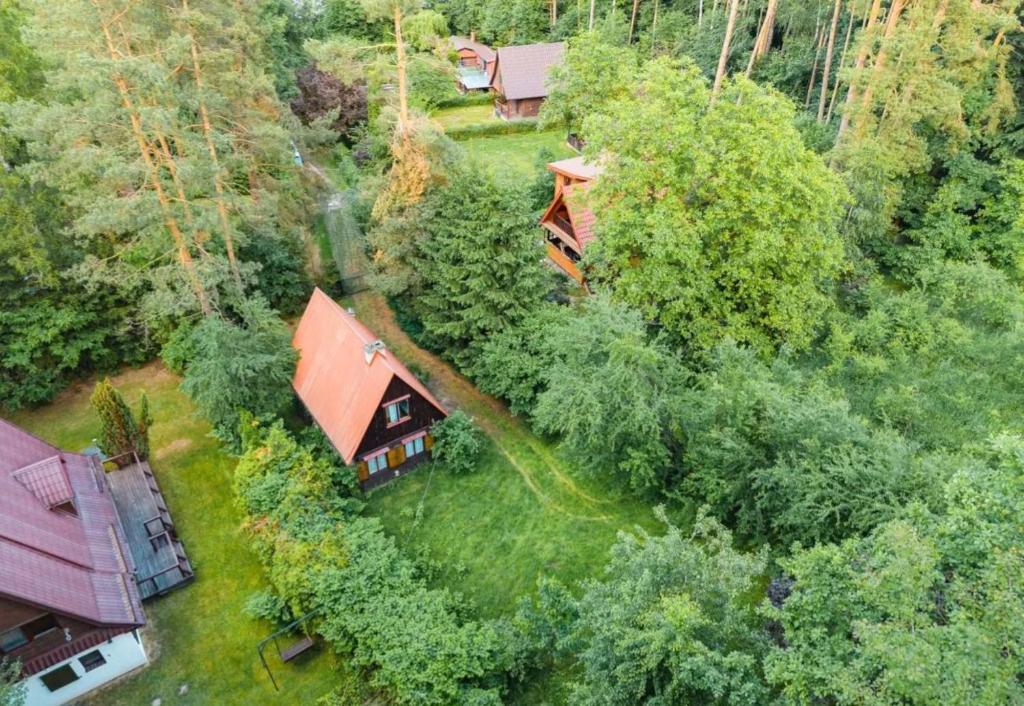 an overhead view of a house in the forest at U Peterki in Woryty