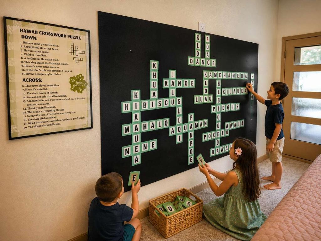 a group of children playing a game on a blackboard at Family Friendly Oasis- Firepit-Puzzles-Breakfast in Mountain View