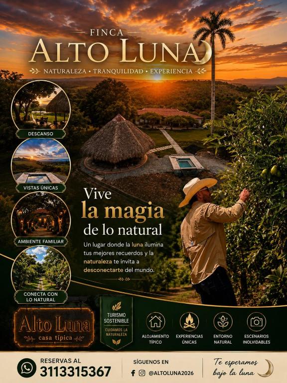 a flyer for an aloha liana with a man in a tree at Alto Luna casa de campo in La Tebaida