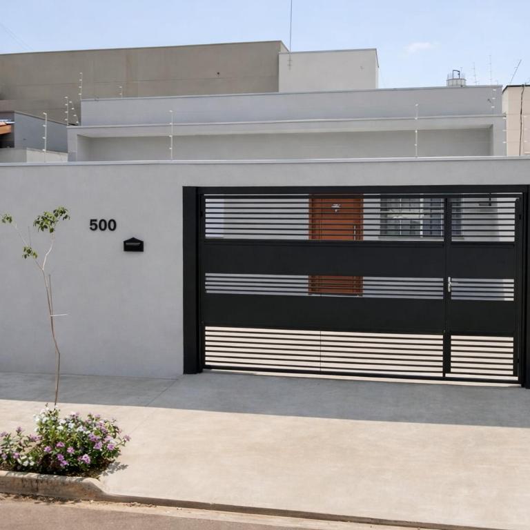 a garage door with the number on it at Morada do Mazza in Boituva