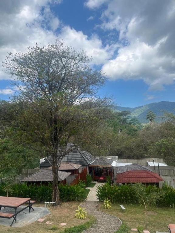 a park with a picnic table and a tree at Tentrem Bungalow in Labuan Bajo