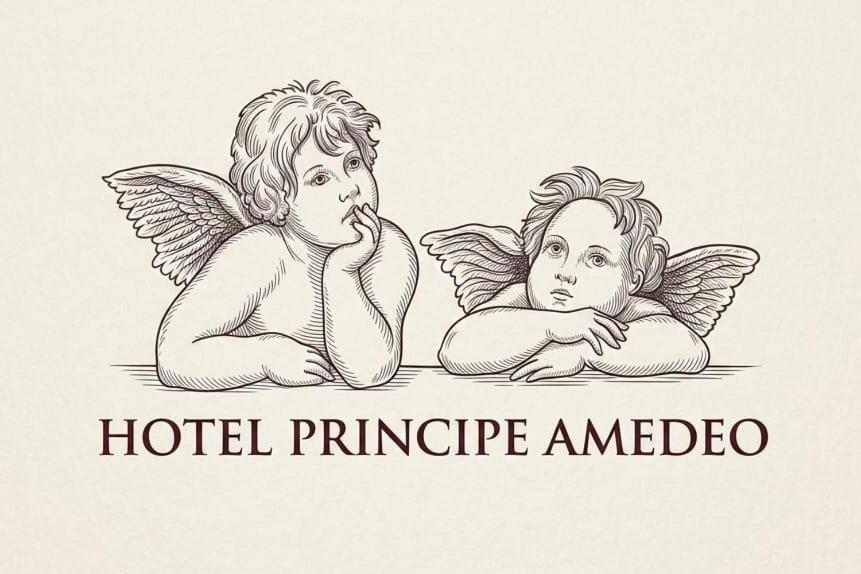 a drawing of two angeles with their heads in their hands at Hotel PRINCIPE AMEDEO in Rome