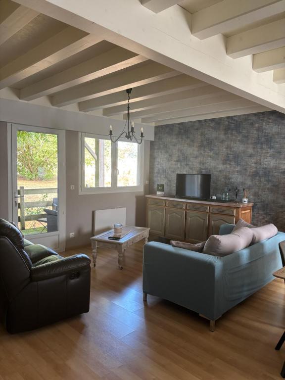 a living room with a couch and a table at LOGEMENT ENTIER Tilleul Suite in Fléac