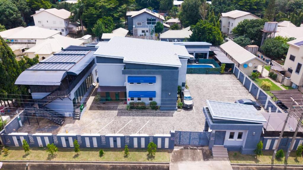 an overhead view of a house with solar panels on it at Aduke's Residence Abuja in Abuja