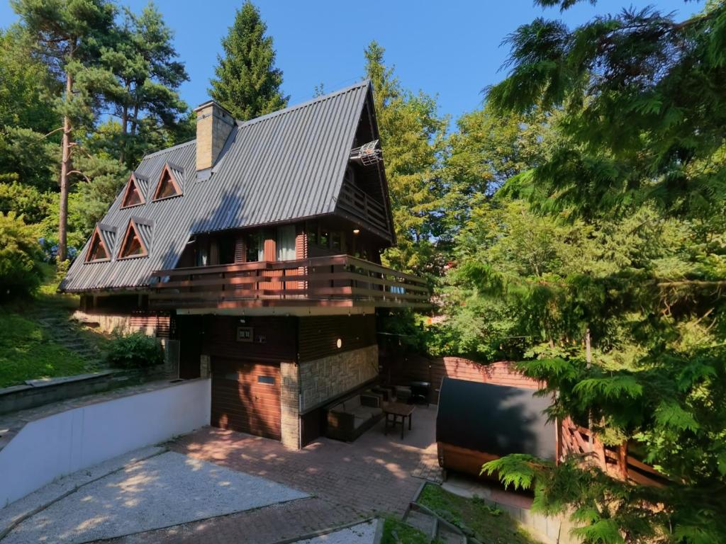 an exterior view of a house with a metal roof at Willa Zielony Świat in Międzybrodzie Bialskie