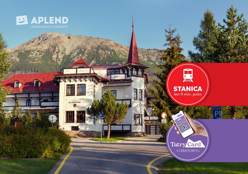 a large house with a mountain in the background at APLEND Villa Dr Szontagh Est 1876 in Starý Smokovec