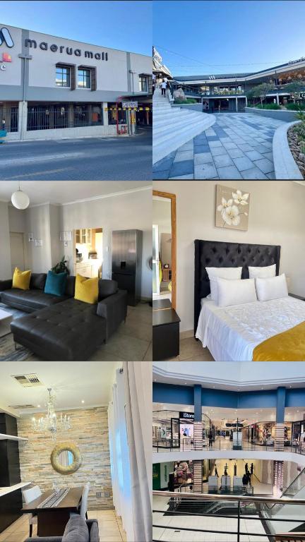 a collage of four pictures of a hotel room at Maerua Mall Units LUXE ACCOMMODATION in Windhoek