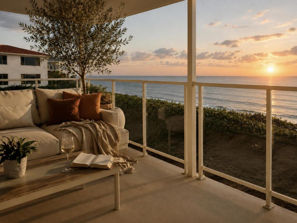 a living room with a couch and a view of the ocean at Absolute Beachfront Escape Family Retreat in Mandurah