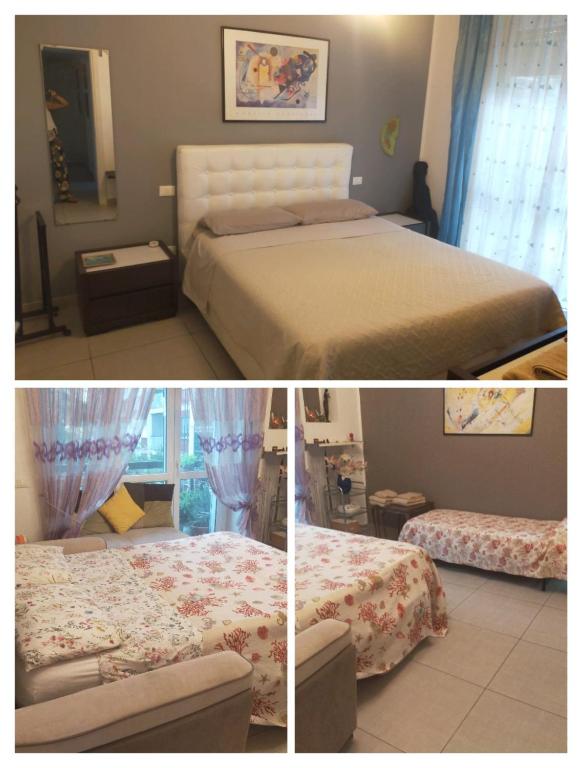two pictures of a bedroom with two beds and a room at Focolare domestico in Milan