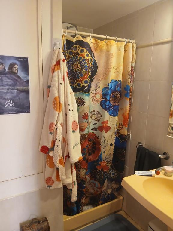a bathroom with a shower with a shower curtain at A casetta in Bastia
