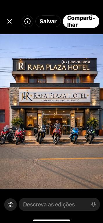 a hotel with motorcycles parked in front of it at Rafa Plaza Hotel in Cassilândia