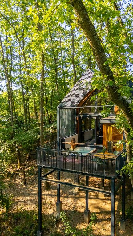 a tree house in the middle of a forest at Green House - why not in Kismaros